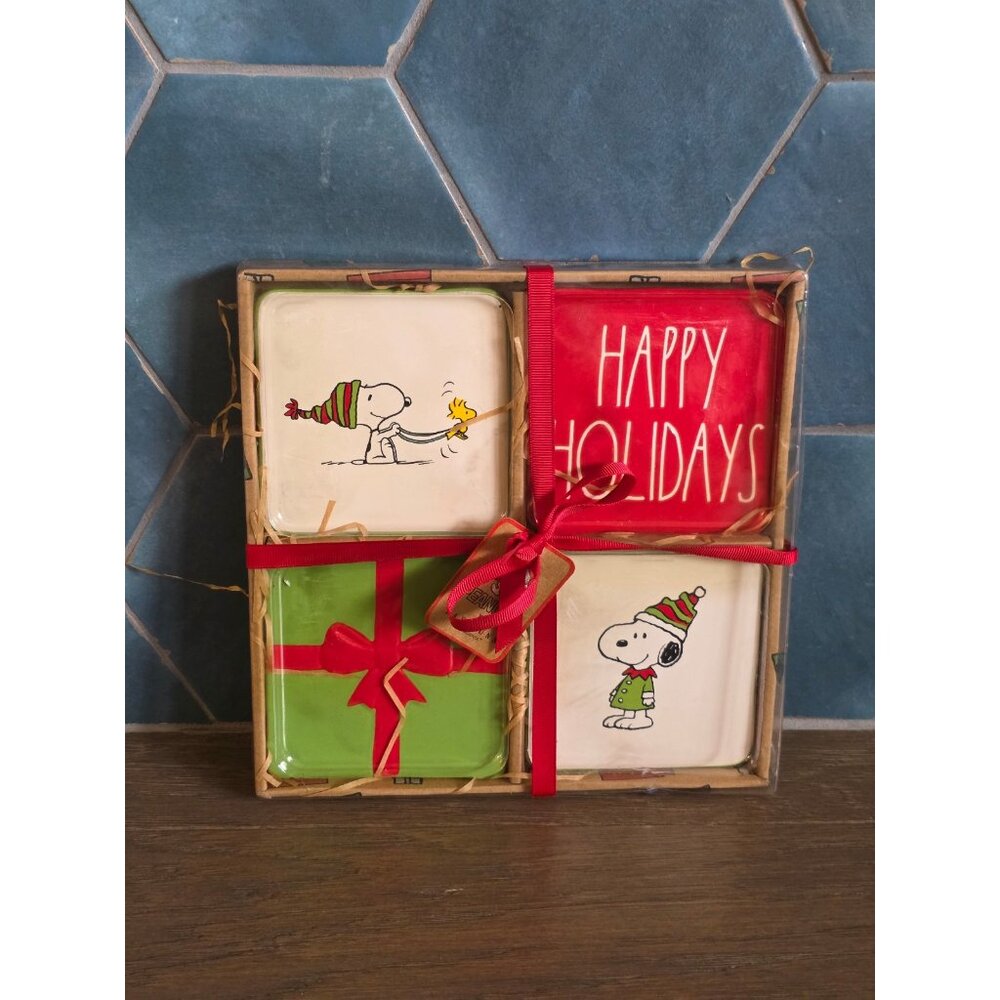 Rae Dunn X Peanuts Snoopy Christmas Holiday Coasters NEW IN BOX